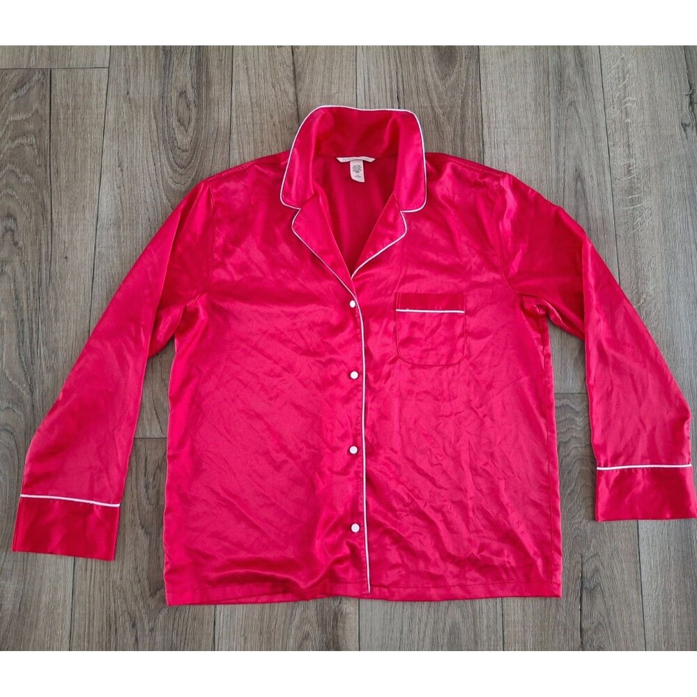 Victoria Secret Red Satin Pajama Button Down Long Sleeve Size Large